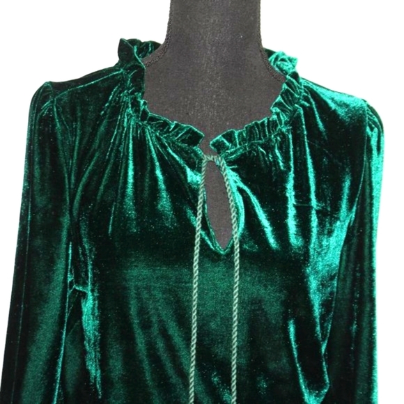 LISTICLE Green Velvet Ruffle Pleated Dress - Picture 2 of 13